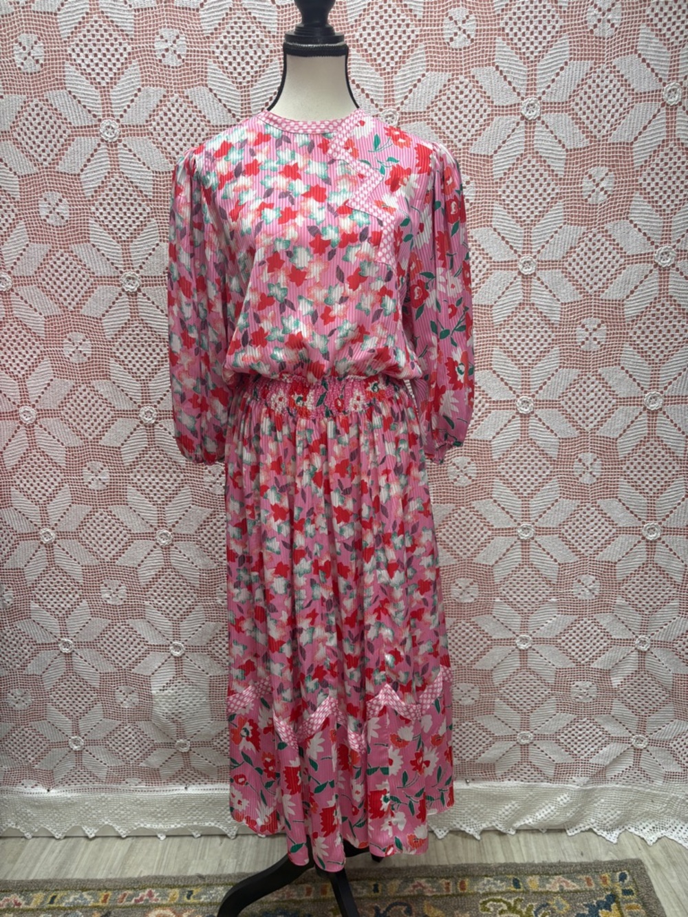 Vintage 80s Diane Freis Mixed Pattern Dress